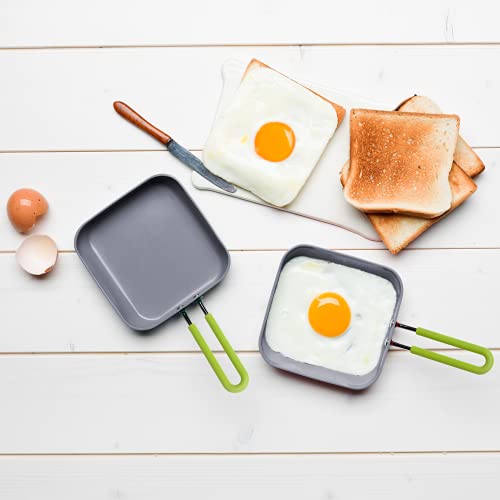 GreenPan Egg Mini Frying Pan, Non Stick, Toxin Free Ceramic Square Pan - Oven Safe Cookware - 12.5 cm, Black/Green, Square 2 Gallery Image