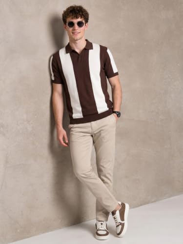Image of Veirdo Men's Flatknit Printed Half Sleeve Polo T-Shirt with Collared Neck, Loose Comfortable Fit, Casual Style for Office, Travel, (Sizes S to 2XL)