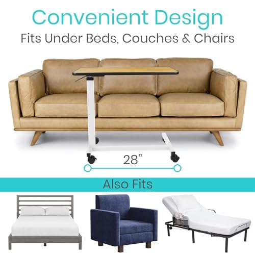 Vive Overbed Table (XL) - Hospital Bed Table - Swivel Wheel Rolling Tray - Adjustable Over Bedside Home Desk - Laptop, Reading, Eating Breakfast Cart Stand - Bedridden, Elderly