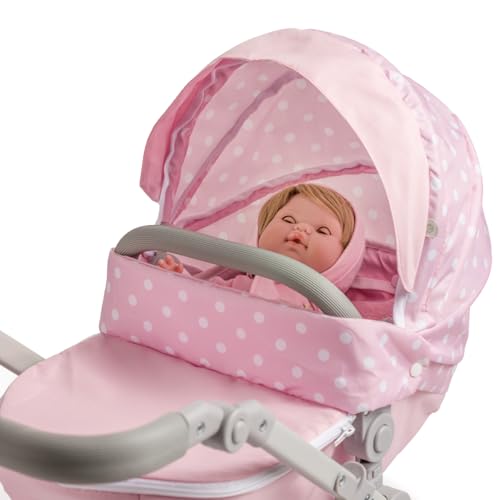 JC Toys Faltbarer Puppenwagen bis zu 45 cm, Korb, Verdeck, Buggy, Verstellbarer Lenker, abnehmbare Babywanne, ideal zum Spielen und Spazieren, Rosa, entworfen von Berenguer Boutique, ab 3 Jahren – Bild 8