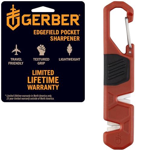 Gerber Edgefield Knife Sharpener, Hunting and Camping Essentials, Includes Edge Angle Guide, 220 Coarse Grit and 600 Fine Grit Sharpeners, Lightweight and Portable, 4' Long, Burnt Orange