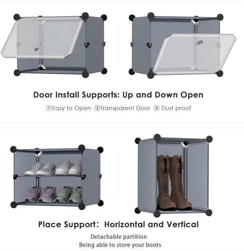 Image of Shoe Rack Multipurpose 5 Shelves Shoe Rack with Zip Door Cover & Side Pockets, Multiuse Wide Shelve,Rack for Footwear, Toys, Clothes (Grey, 12-Layer)