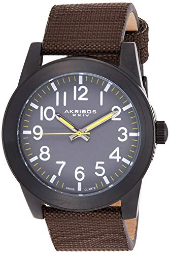 Akribos XXIV Hombre Reloj de Acero Inoxidable con Correa de Lona Color marrón