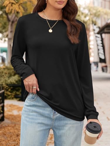 ATHMILE Fall Long Sleeve Shirts for Women Fashion Oversized Tees Casual Business Tops Loose Fit Solid Basic Outfits 20254