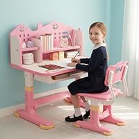 Kids Desk and Chair Set – Children Desk with Storage Drawer, Height Adjustable, Ergonomic, for Girls Ages 3-12 Years, for Studying, Reading, Drawing