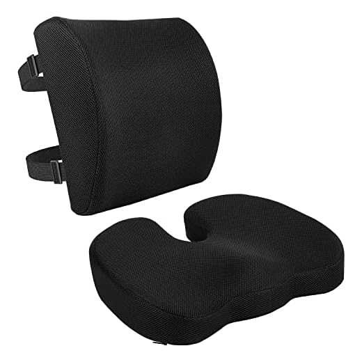 Amazon Basics Seat Cushion & Lumbar Support, Memory Foam, Black, 2-Pack