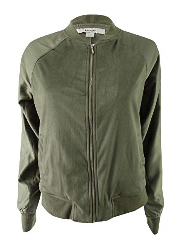 kensie Womens Faux Suede Long Sleeves Bomber Jacket Green M