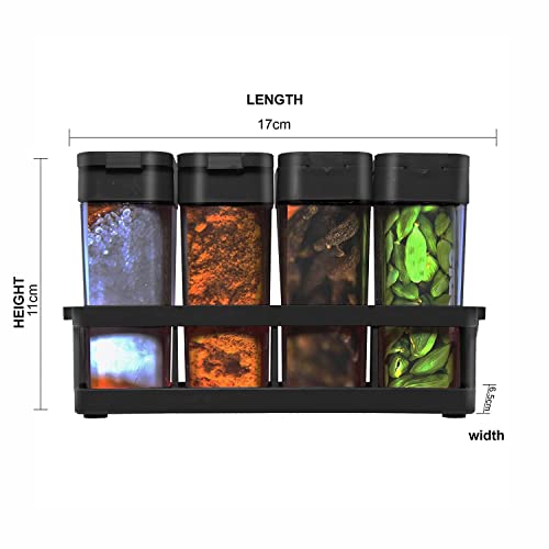 Image of Spice Jar Set with Rack, 8 Transparent Containers with Sliding Lid, Adjustable Pour Dual Holes Design, Kitchen Seasoning Storage Stand
