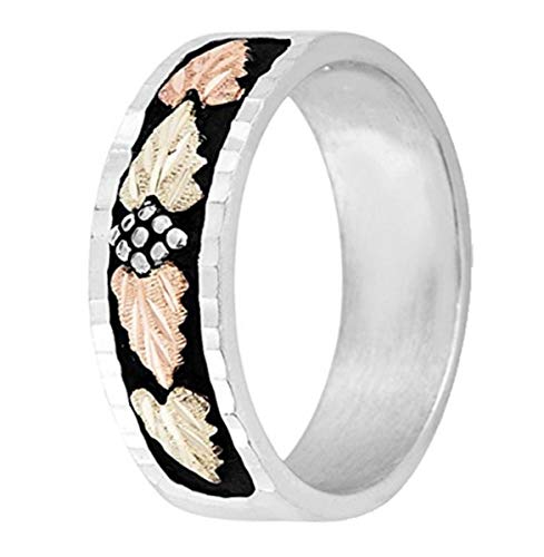 Sterling Silver, 12k Rose and Green Gold Black Diamond-Cut Black Hills Gold Wedding Band, His and Hers Wedding Ring Set3