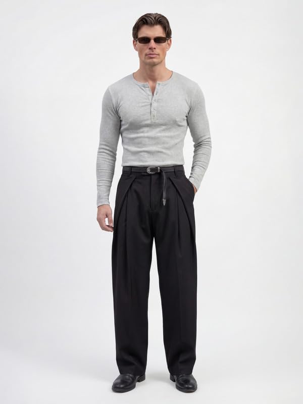 Image of FUGAZEE 100% Cotton Light Grey Ribbed Henley Long Sleeves T-Shirt | Muscle fit