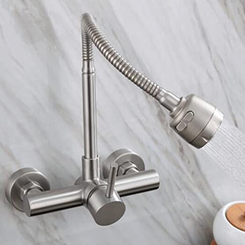 Grifo de cocina de pared para fregadero de acero inoxidable cepillado orientable 7