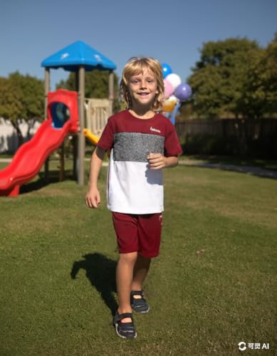 Image of Yoxindax Toddler Kid Boy Clothes Colorblock Letter Graphic Tee Shorts 2PC Summer Outfit Set