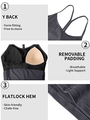 Attraco Womens Athletic Top Racerback Padded Workout Yoga Tank Tops Fitted Sports Shirt Gray L #TOP4