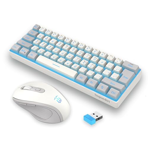 Image of Snpurdiri 2.4G Wireless Gaming Keyboard and Mouse Combo, Include Mini 60% Mechanical Feel RGB Backlit Keyboard, Ergonomic Vertical Feel Small Wireless Mouse(Grey and White)