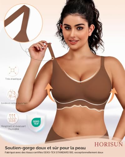 HORISUN Soutien-Gorge sans Armature, sans Couture, Bande Jelly 3D, Push-up Ultra Maintien, Anti-bourrelets sous Les Bras, Parfait pour Le Sommeil, Le Yoga et Tous Les Jours – vue 6