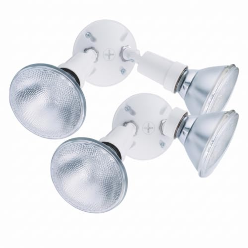 Lithonia Lighting Outdoor Flood Light Fixture,Adjustable Twin Par Flood Light Holder for Safety and Security,120 Volts,Uses 2 Lamps Up to 150W (Not Included), White (OFTH 300PR 120 WH M12),(Pack of 2)