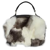 Chunxiao Genuine Nordic Fox Fur Square Handbag Clutch with Detachable Crossbody Strap, Leather Elegant Purse (Piebald)