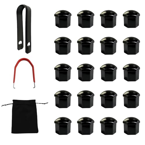 Cache Ecrou 17mm - Bouchon de Sécurité Robuste - 23PCS en Plastique Noir - 2 Pinces d'Extraction et 1 Sachet Inclus - Protection pour Écrous de Roue Auto