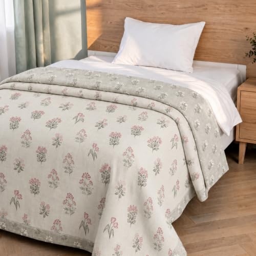 Image of Florida Reversible Cotton Dohar - Single Size (220x160 cm, 90 GSM, Pink Floral Pattern), Soft & Lightweight Blanket for All Seasons, Breathable & Skin‑Friendly Fabric