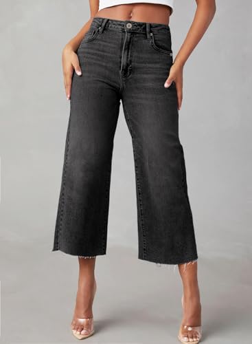 Sidefeel Women's High Waisted Jeans 2025 Wide Leg Zimbaplatinum Stretchy Baggy Capri Denim Pants2