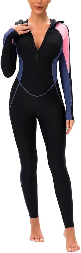 SEAUR Womens Full Body Rash Guard Swimsuit Long Sleeve One Piece UPF50+ Sun Protection Front Zip Bathing Suit with Hood