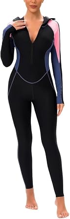 SEAUR Womens Full Body Rash Guard Swimsuit Long Sleeve One Piece UPF50+ Sun Protection Front Zip Bathing Suit with Hood