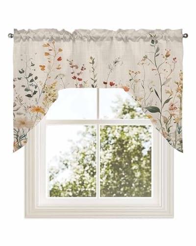 Vintage Botanical Swag Valances for Windows, Spring Floral Summer Botanical Rustic Swag Curtains for Kitchen, Living Room, Small Window Treatments Drapes Curtains for Cafe, Bathroom, Bedroom, 56