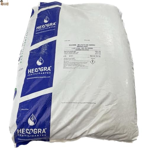 BricoLoco.com Hierro para plantas. ¡¡¡ 25 KGS.!!! Sulfato de hierro granulado reverdeciente para plantas, árboles cítricos, frutales, limonero. Abono hierro contra clorosis férrica. (25 kgs., 1)