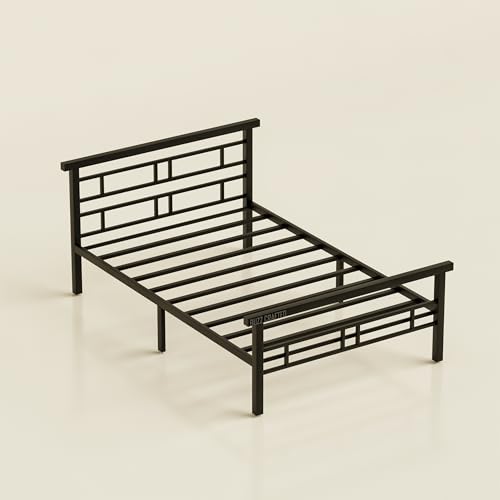 Image of Single Size Metal Bed Frame | SingleSize Metal Bed | Heavy Duty Iron Bed | Steel Bed Single | Single Metal Cot | Platform Bed | Bed Frame SingleSize | Metal Slats | No Box Spring Needed | Black