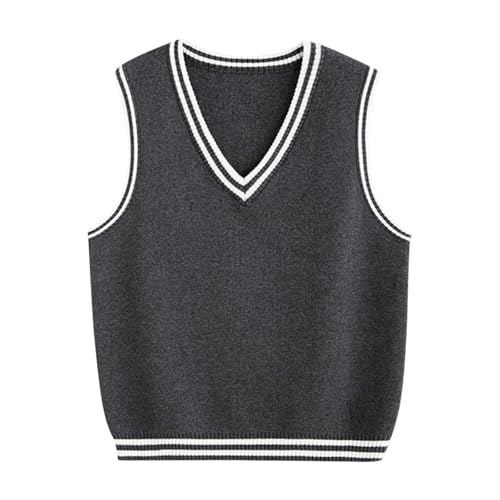School Uniform Sweater Vest Teen Girls Y2K V Neck Knitted Sleeveless Pullover Tank Tops Kids Fall Classic Waistcoat