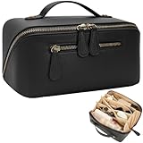 Divvia Travel Makeup Bag Large Capacity Cosmetic Bags for Women Waterproof Make up Organizer Toiletry Bag Open Flat Portable with Divider with Handle Pouch (Black, 3L)