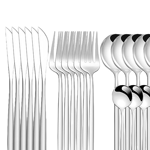 LICHTS 24Pcs Family Dinnerware Cutlery Set Flatware Set for Hotel Home Argent