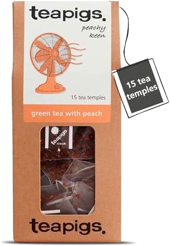 Teapigs Green Tea with Peach - Whole Leaf Mao Feng Green Tea with Fruity Peachy Notes - Naturally Caffeinated for an Uplifting & Refreshing Boost - 15 Biodegradable Tea Temples