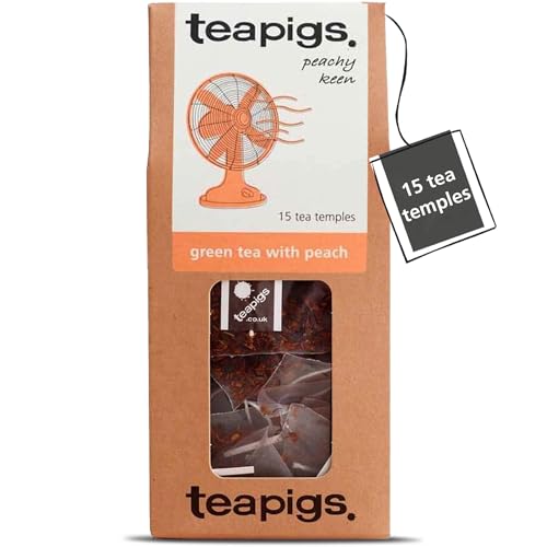 Teapigs Green Tea with Peach - Whole Leaf Mao Feng Green Tea with Fruity Peachy Notes - Naturally Caffeinated for an Uplifting & Refreshing Boost - 15 Biodegradable Tea Temples