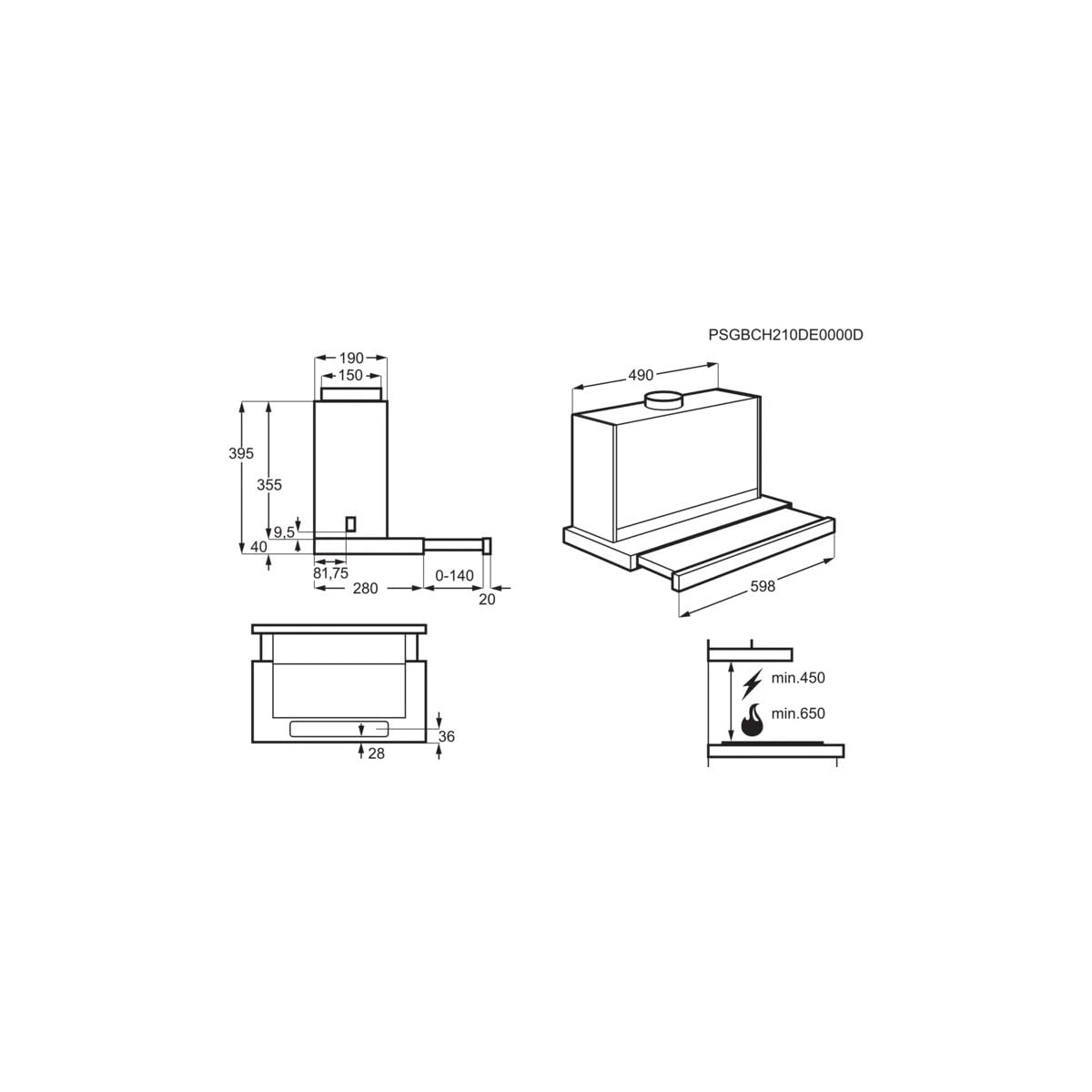 AEG DPS5650AM Hotte Ecran Plat/Conduit ou Recyclage / 60cm / Gris/Max 415 m³/h/Min.54 - Max 70 dB(A) / A/Touches SoftTouch/Gris