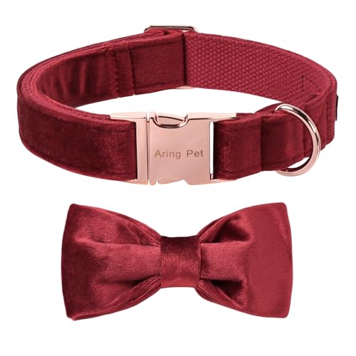 ARING PET Samt-Hundehalsband, niedliche rote Fliege, weiches, bequemes, verstellbares Samt-Hundehalsband mit Schleife für kleine, mittelgroße Hunde