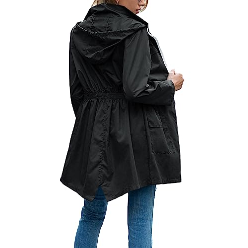 Chaqueta de lluvia impermeable para mujer con capucha y función cortavientos activa 5