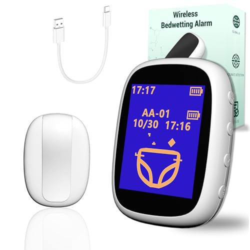 Wireless Bedwetting Alarm for Boys and Girls USB-C Rechargeable, High Sensitivity, Triple Alert with Flashing Light, Loud Sound, Vibration, Pee Alarm, Bedwetting Solutions, Night Time Potty Training
