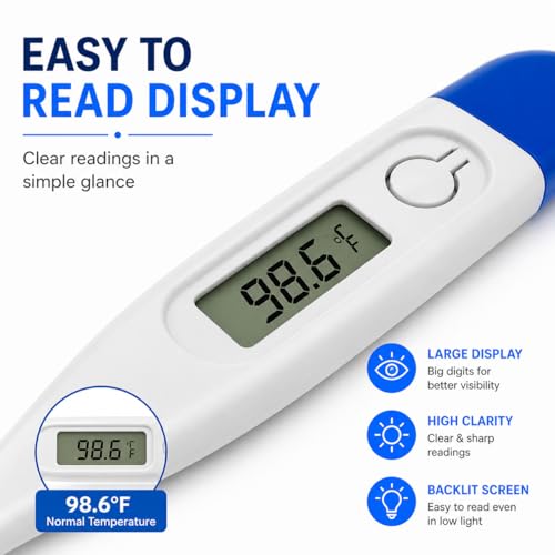 Image of Aika Digital Thermometer for Fever - Fast & Accurate Reading in 10 Seconds, F /C Dual Mode, Memory Function, Fever Alarm, Beep Alert, Auto Shut Off, Easy to Read LCD, Mercury-Free Safe Thermometer