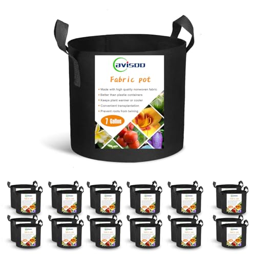 Cavisoo 24-Pack 7 Gallon Grow Bags, Heavy Duty Thickened Non-Woven Plant Fabric Pots with Reinforced Handles