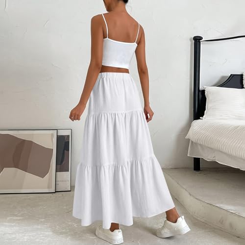 Women's Elastic High Waist A Line Maxi Skirt with Retro Pleated Design Fashion Flared Dress for Casual and Vacation Wear Apricot4
