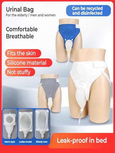 Image of Hobbylobby Urine Collector /Urinal for Men Breathable Adjustable Reusable Silicone Collector with Portable Wearable Odour - Free Urinary Drainage Bag System with 1000 ml & 2000 ml bags /White /Grey /Blue /for Elderly
