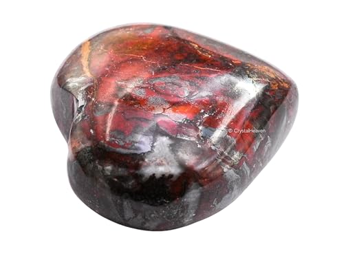 Image of Certified Red Jasper Hematite Crystal Heart Palm Pebbles Stones for Anxiety Stress Relief Massage - AAA Grade Original Healing Gemstone Agate Heart Palm Stone for Yoga Meditation Spiritual