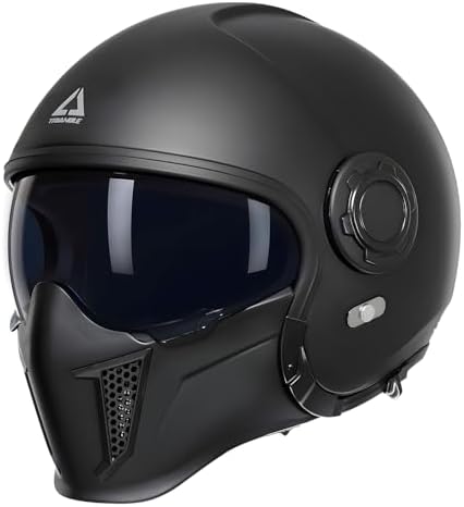TRIANGLE Full Face Motorcycle Helmets,Off-Road Motocross Helmet for Men & Women,Dual Visor with Internal Tinted Sunshield,Open Face 3/4 Adult Racing Helmet DOT Approved(Black,M)