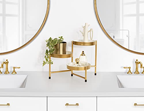 Kate and Laurel Finn 3-Tiered Plant Stand; 7.25 x 7.25 x 10; White and Gold; Decorative Layered Tabletop Plant Stand for Display and Storage by Kate and Laurel - Image 3
