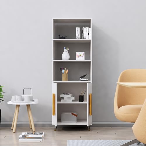 Image of Bniture Book Shelf Wooden | Engineered Wood Bookshelf for Home with 2 Door & 3 Shelf | Multipurpose Open Book Shelf Stand for Library, Study Room & Living Room | Frosty White