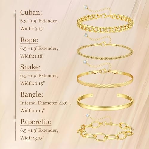 16k Chunky Gold Bracelets for Women Trendy Womens Gold Bracelet Stack Layered Chunky Chain Bracelets Waterproof Link Cuff Herringbone Bracelet Fashion Accessories Gifts for Women4
