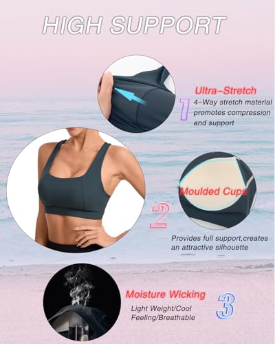 Image of RUNNING GIRL Sports Bras for Women High Support,Moulded Cup Racerback High Impact Workout Crop Tops for Women Large Bust(WX2997 Dark Grey M)