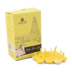 Satvik Pure 50 Pc. Cow Ghee Wicks Readymade Cow Ghee Cotton Wicks Diya/Ghee Diya/Puja Batti for Your Daily Pujan Essential (Upto 30 Mins Time)