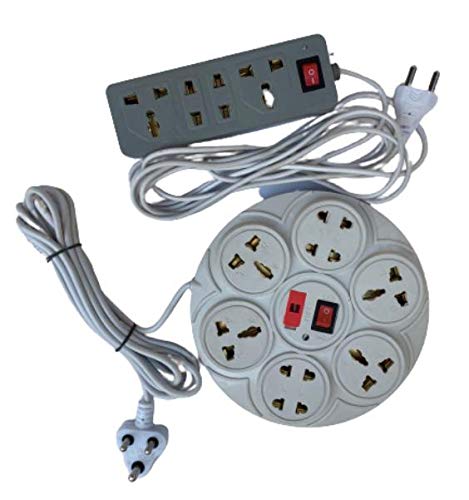 MLU ABS Extension Board Combo of 8+1 Round & 4+1 Long Strip 4 mtr Cord and 6 Amp Universal Socket with LED Indicator (White)